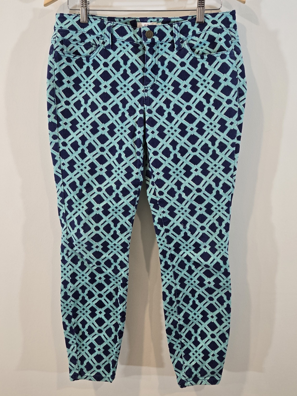 Vineyard Vines Teal Navy Print Pants Sz 6 Jeans Nice Quality Womens